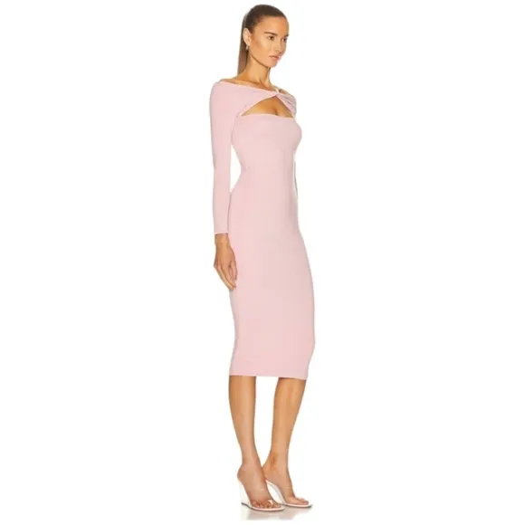 Ser.o.ya Irene Bodycon Midi Long Sleeve Dress In Pastel Pink Size Small