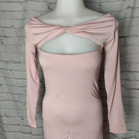 Ser.o.ya Irene Bodycon Midi Long Sleeve Dress In Pastel Pink Size Small