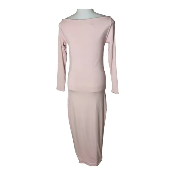 Ser.o.ya Irene Bodycon Midi Long Sleeve Dress In Pastel Pink Size Small
