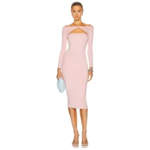 Ser.o.ya Irene Bodycon Midi Long Sleeve Dress In Pastel Pink Size Small