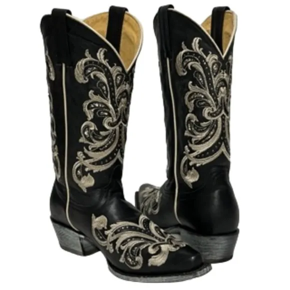 SHYANNE Women's Black Sloan Western Boots - Square Toe Size 8