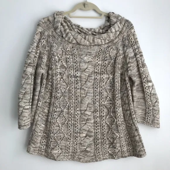SIGRID OLSEN Chunky sweater in brown, tan, &amp; cream