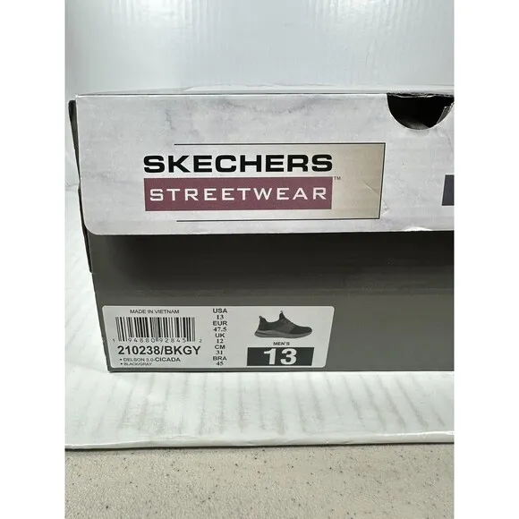 Skechers Delson 3.0 Cicada Shoes Slip On Men's Size 13 210238 Grey Black NEW