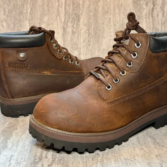 Skechers Verdict 4442 Men’s Brown Leather Comfort Waterproof Boots Sz 11.5