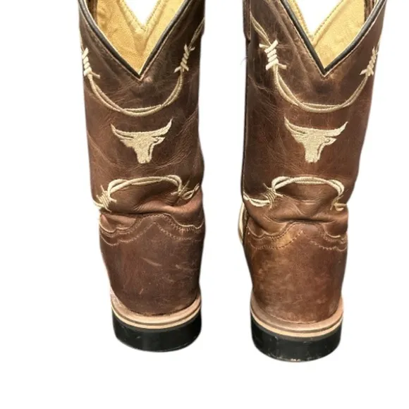 Smoky Mountain Logan Brown Western Cowboy Boots Bull Head, Size 5.5. Preowned