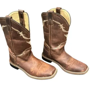Smoky Mountain Logan Brown Western Cowboy Boots Bull Head, Size 5.5. Preowned