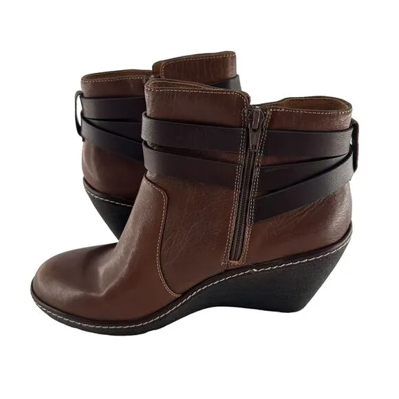 Sofft Boots Women 11 Brown Tobacco Leather Caralee Wedge Bootie Cozy Comfort NEW