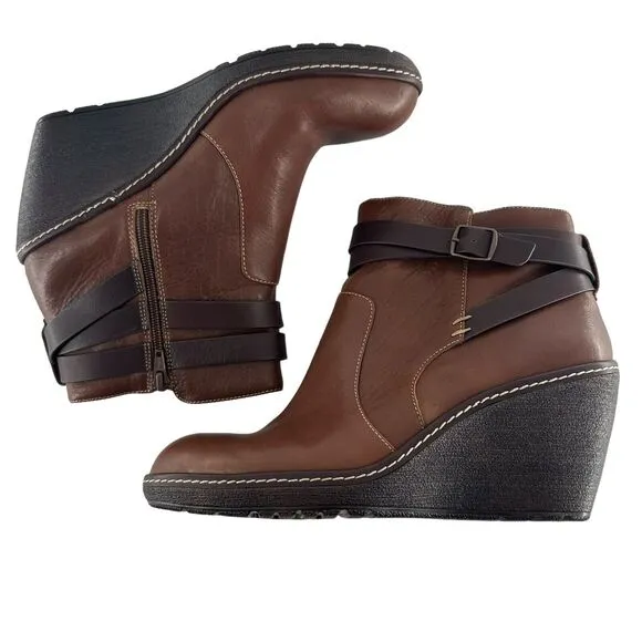 Sofft Boots Women 11 Brown Tobacco Leather Caralee Wedge Bootie Cozy Comfort NEW