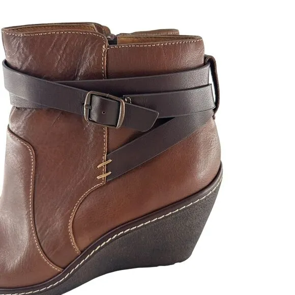 Sofft Boots Women 11 Brown Tobacco Leather Caralee Wedge Bootie Cozy Comfort NEW