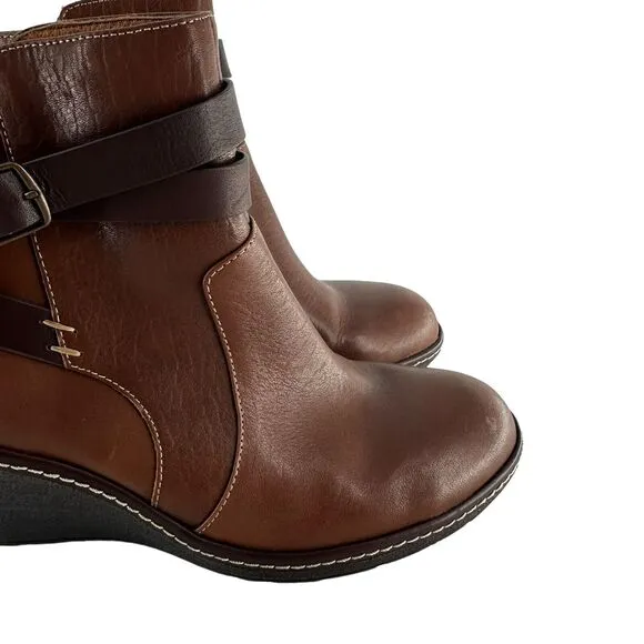 Sofft Boots Women 11 Brown Tobacco Leather Caralee Wedge Bootie Cozy Comfort NEW
