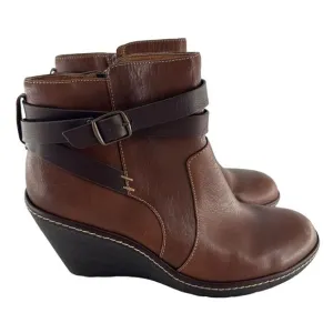 Sofft Boots Women 11 Brown Tobacco Leather Caralee Wedge Bootie Cozy Comfort NEW