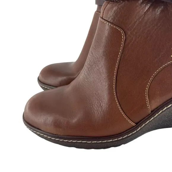 Sofft Boots Women 11 Brown Tobacco Leather Caralee Wedge Bootie Cozy Comfort NEW