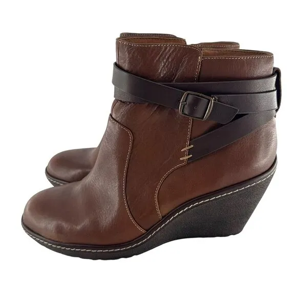 Sofft Boots Women 11 Brown Tobacco Leather Caralee Wedge Bootie Cozy Comfort NEW