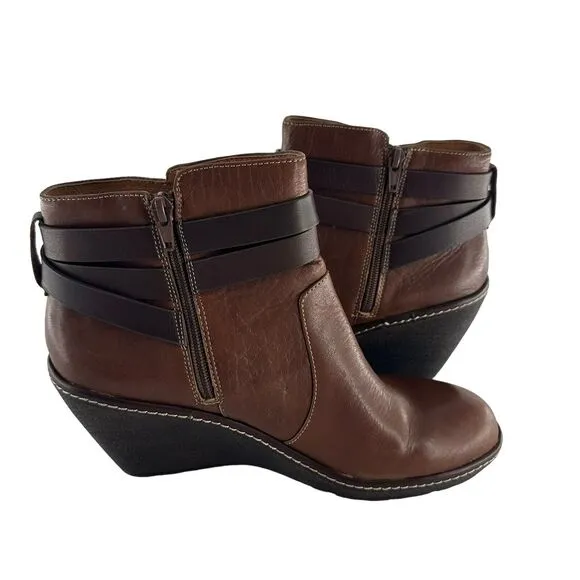 Sofft Boots Women 11 Brown Tobacco Leather Caralee Wedge Bootie Cozy Comfort NEW