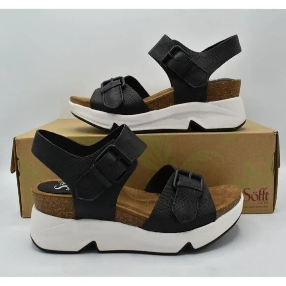 Sofft Womens Size 9 Castello Black Leather Sporty Open Toe Sandals Shoes