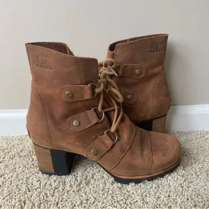 Sorel Addington Chelsea Lace Up Ankle Boots Elk Tan Brown Leather 9 waterproof