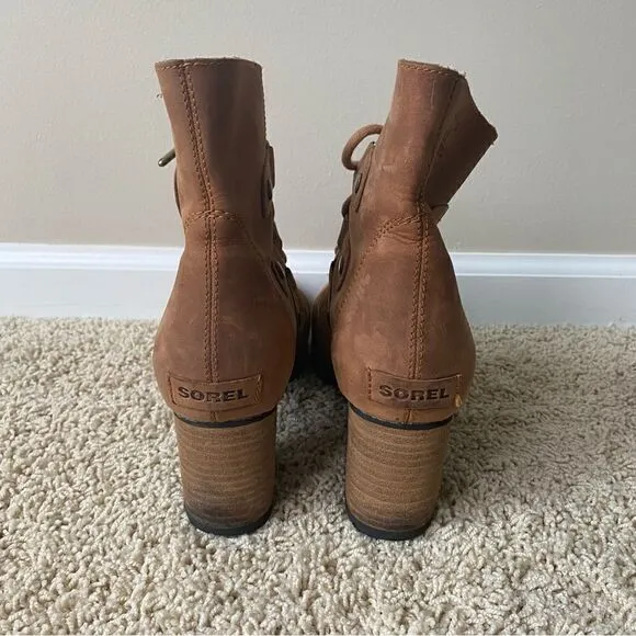 Sorel Addington Chelsea Lace Up Ankle Boots Elk Tan Brown Leather 9 waterproof