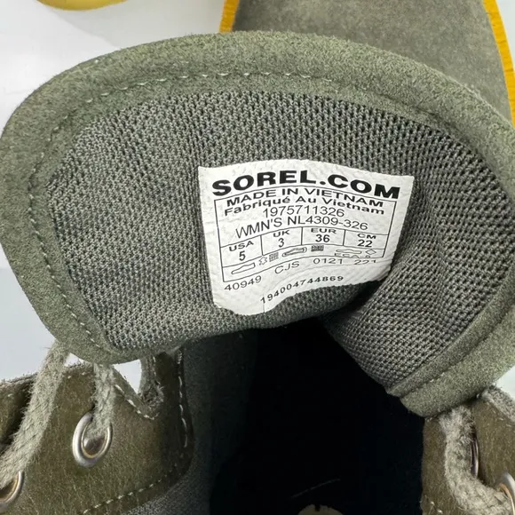 Sorel‎ Ankle Boots Caribou OTM Olive Army Green Suede Leather Mesh Waterproof
