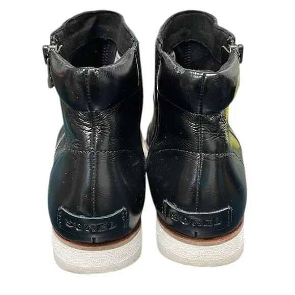 SOREL Booties Black Patent Leather Ankle Boots Harlow Size 10