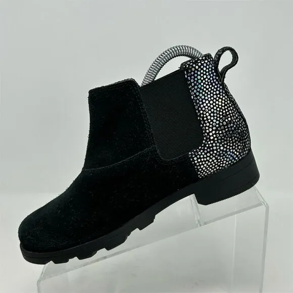 Sorel Girls' Black Sparkle Waterproof Ankle Pull On Chelsea Boots Size 3 Comfort