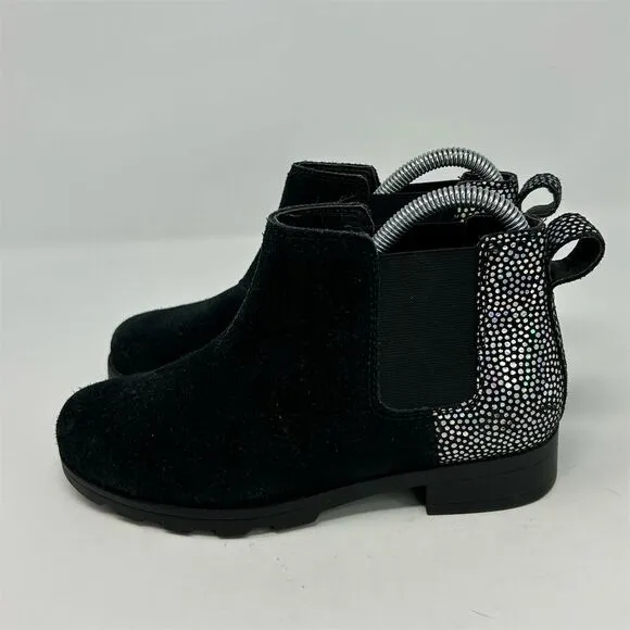 Sorel Girls' Black Sparkle Waterproof Ankle Pull On Chelsea Boots Size 3 Comfort