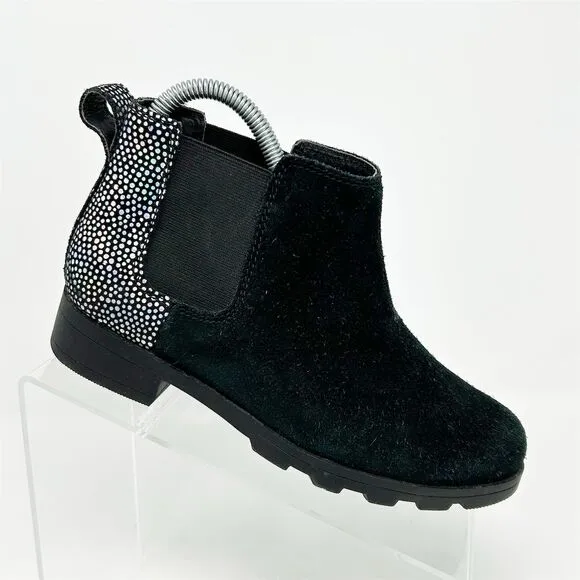 Sorel Girls' Black Sparkle Waterproof Ankle Pull On Chelsea Boots Size 3 Comfort