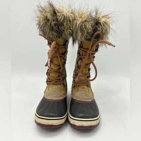 Sorel Joan of Arctic Tall Lace Up Suede Leather Faux Fur Warm Winter Boots sz 5