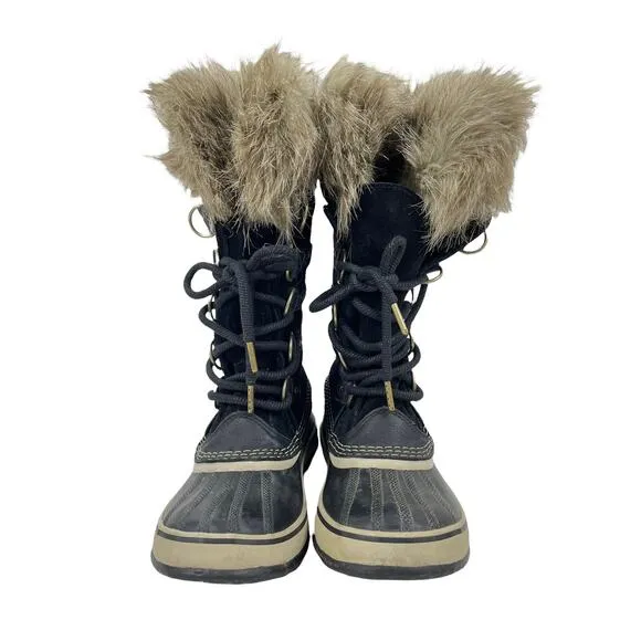 Sorel Joan of Arctic Waterproof Snow Boots Faux Fur Black Size 7