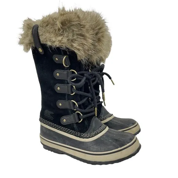 Sorel Joan of Arctic Waterproof Snow Boots Faux Fur Black Size 7
