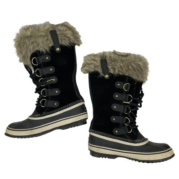 Sorel Joan of Arctic Waterproof Snow Boots Faux Fur Black Size 7