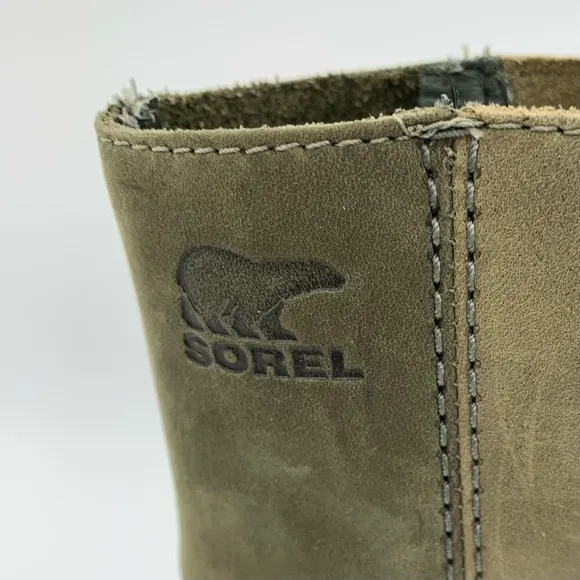 Sorel Joan of Arctic Wedge II Boot Women 7 Green Leather Olive Green Lace Up EUC