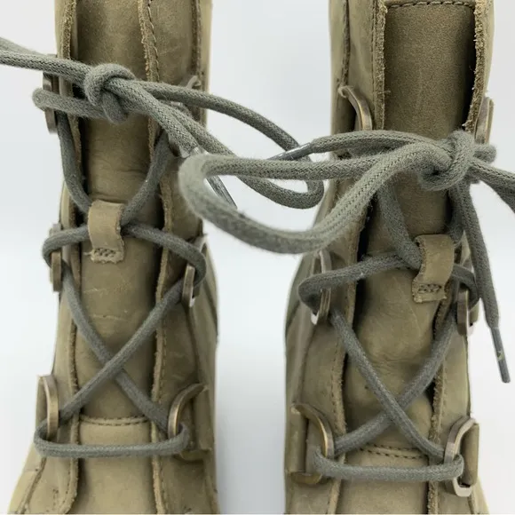 Sorel Joan of Arctic Wedge II Boot Women 7 Green Leather Olive Green Lace Up EUC