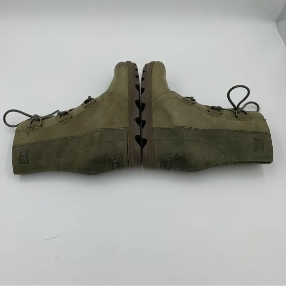 Sorel Joan of Arctic Wedge II Boot Women 7 Green Leather Olive Green Lace Up EUC