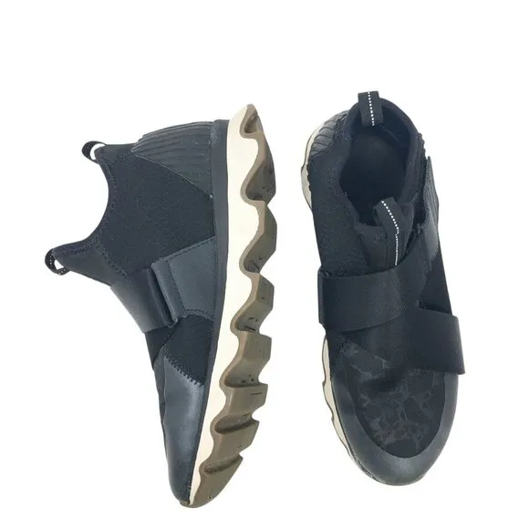 Sorel Kinetic Sneak Sneakers Hook and Loop Shoes Black White Women's Size 8.5