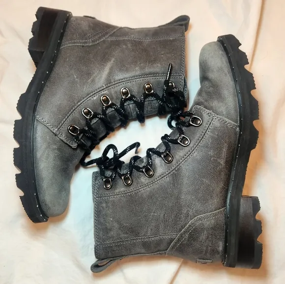 Sorel Lennox Lace Waterproof Boots Gray Women's Size 7/EU 38