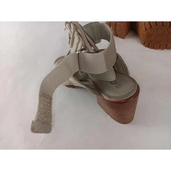Sorel Sandals Womens 7.5  Lace Up Block Heels  Beige Open Toe Leather / Suede