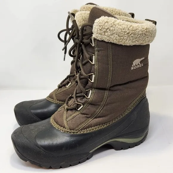 Sorel Womens Cumberland Olive Green Winter Snow Boots Size 7 Lace Up Thinsulate