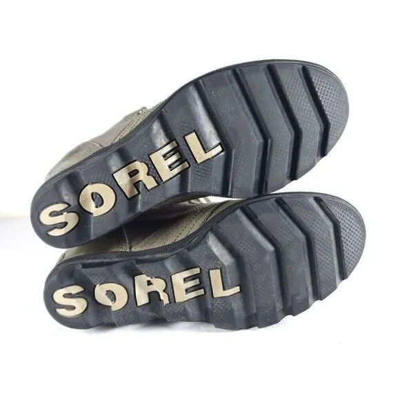 Sorel Womens Lexie US7 Gray Distressed Leather Canvas Lace Up Wedge Ankle Boots
