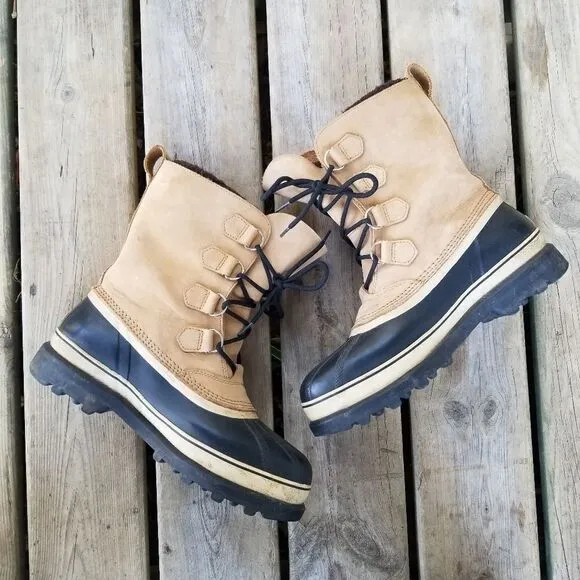 Sorel Caribou Leather Iconic Winter Snow Duck Boots Waterproof Wool Blend Liners