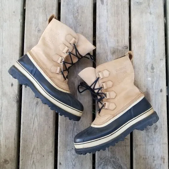 Sorel Caribou Leather Iconic Winter Snow Duck Boots Waterproof Wool Blend Liners