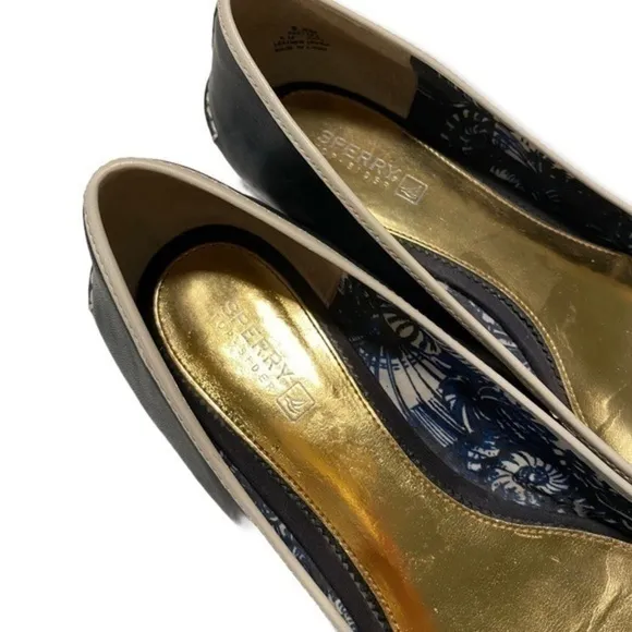 Sperry blue and white wedge peek toe shoes