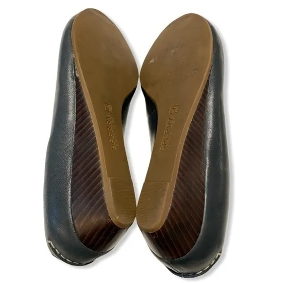 Sperry blue and white wedge peek toe shoes