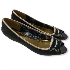 Sperry blue and white wedge peek toe shoes
