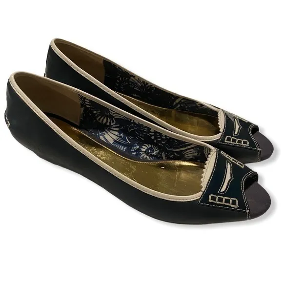 Sperry blue and white wedge peek toe shoes