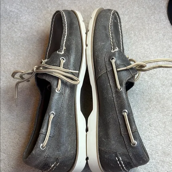 🍿Sperry Gray leather Boat Shoes with Moccasin Stitching