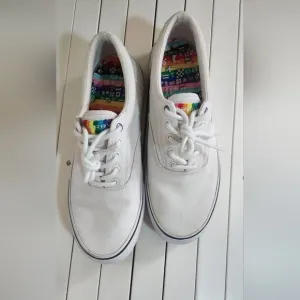 Sperry Shoes Rainbow Bottoms Peace Love LBGTQ White Pride. Size:10.5