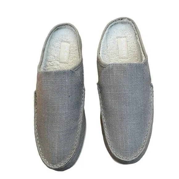 SPERRY Taupe Moc-Sider Mule Hemp Clogs Faux Fur Lining Men Slip On Comfort 8 NWT