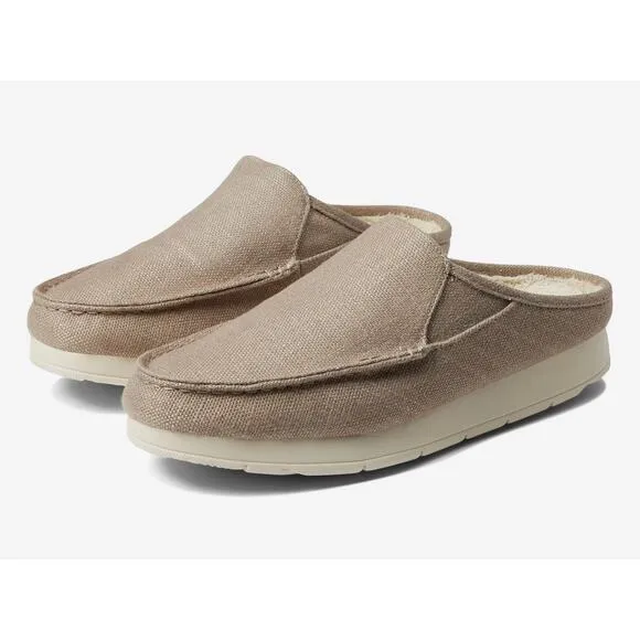 SPERRY Taupe Moc-Sider Mule Hemp Clogs Faux Fur Lining Men Slip On Comfort 8 NWT