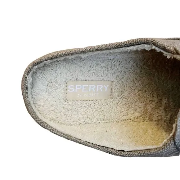 SPERRY Taupe Moc-Sider Mule Hemp Clogs Faux Fur Lining Men Slip On Comfort 8 NWT