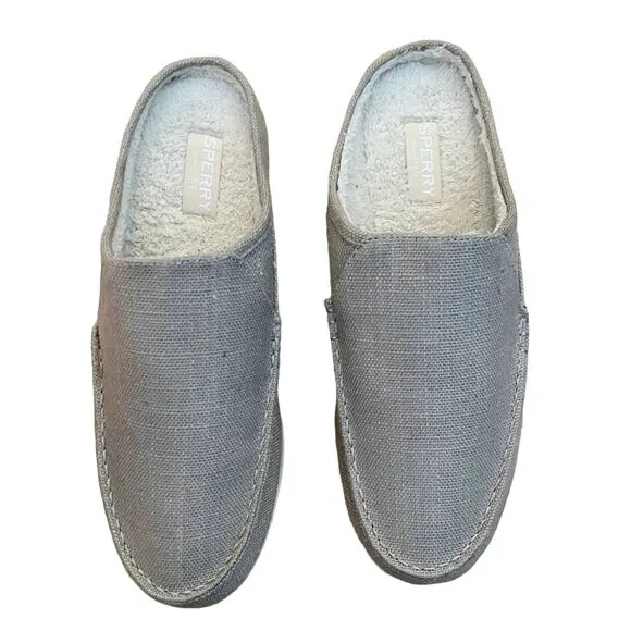 SPERRY Taupe Moc-Sider Mule Hemp Clogs Faux Fur Lining Men Slip On Comfort 8 NWT